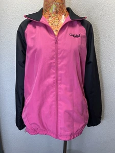 Reebok Women’s Pink Black Windbreaker Jacket Zip Up Pockets Size M Medium - Picture 1 of 7