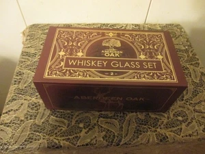 Aberdeen Oak Crystal Whiskey Liquor Glass Set of 2 With Coasters NIB - Picture 1 of 7