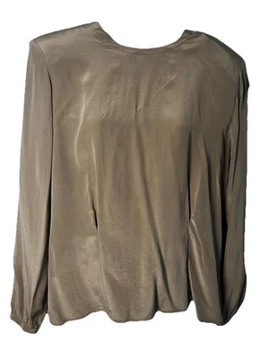 Liz Claiborne 100% Silk Blouse Vintage Pin Tucked Gray/ Green Button Back S 10 W - Image 1 of 4