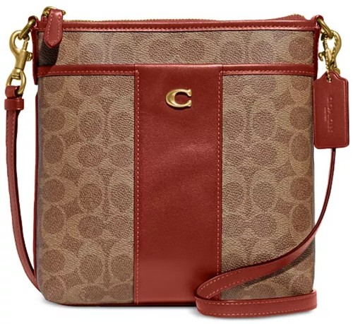 Coach Signature Coated Canvas Kitt tracolla ruggine NUOVO SPEDIZIONE GRATUITA SIGILLATO 