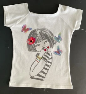 RYKIEL ENFANT VINTAGE  COTTON KNIT T-SHIRT 6A BIRL  SCREEN PRINT / RHINESTONES - Picture 1 of 6