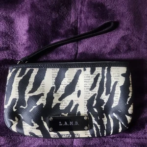 L.A.M.B. By Gwen Stefani Vintage Zebra Stripe Distressed News Print Coin Purse - Picture 1 of 4