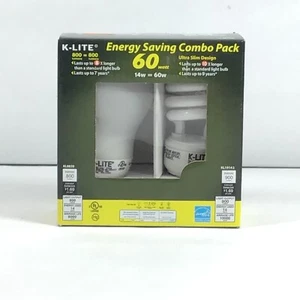 2 K-Lite Light Bulbs 60w Warm White Lights Energy Start 800 Lumens Uses 15watt - Picture 1 of 6