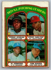 1972  Topps #93 1971 N.L. Pitching Leaders Jenkins / Carlton / Downing / Seaver