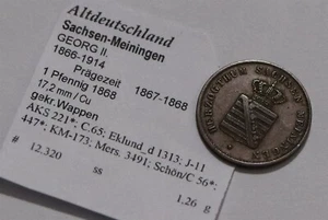 🧭 🇩🇪 GERMANY SAXONY-MEININGEN 1 PFENNIG 1868 SHARP DETAILS B79 #Z7051 - Picture 1 of 2