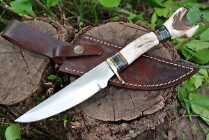STAG ANTLER HANDLE CUSTOM HANDMADE HUNTING DAGGER TACTICAL BOWIE KNIFE  COVER