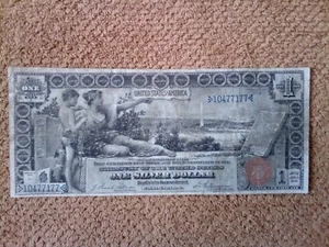 1896 $1 ONE DOLLAR LARGE-SIZE SILVER CERTIFICATE EDUCATIONAL NOTE, VF+, RED SEAL - Picture 1 of 10