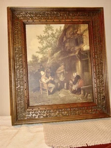 Antique Framed Print-Cornelis Dusart Peasants Outside an Inn - Picture 1 of 3