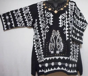 Men women Mud cloth Vintage dashiki Shirt African Blouse Organic Cotton One Size - Picture 1 of 3