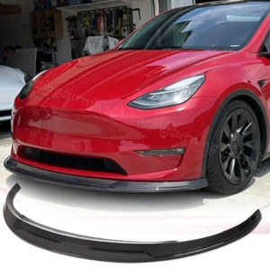 Fit For Tesla Model Y 2019-2024 REAL CARBON FIBER Front Bumper Lip Chin Spoiler - Picture 1 of 15
