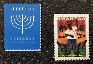 2024USA #5945 & 5946 Forever Hanukkah & Kwanzaa - Set of 2 Single Stamps mint - Picture 1 of 1