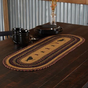 Heritage Farms Crow Braided Jute Table Runner 13x36" mustard tan black burgundy - Picture 1 of 4