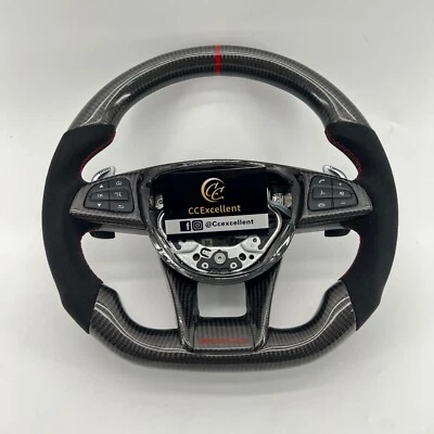 For 2015-2018 Mercedes Benz AMG C63s C300 GLC GT Alcantara Carbon Steering Wheel - Image 1 of 4