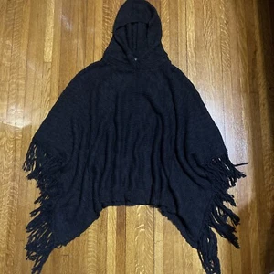 Lauren Ralph Lauren Kapuzen Fransen Poncho Strick Pullover Schwarz Pullover One Size - Bild 1 von 7