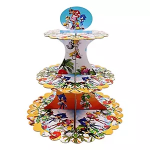 AEX 3 Tier Cake Stand Kids Party Sonic Muffin Cupcake Dessert Holder Supplies - Picture 1 of 7