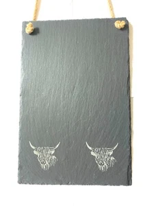 Highland Cow Slate Hanging Memo Board Shopping List Kitchen Chalk Board Gift - Picture 1 of 3