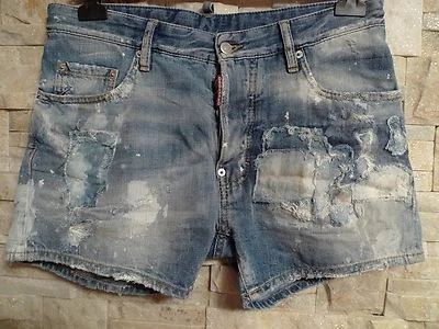 DSQUARED2 100% AUTÉNTICO PANTALÓN CORTO VAQUERO DESGASTADO ITALIA TALLA 48/US 32 Foto 1 de 4