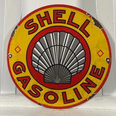 Shell Enamel Sign - Ø 30cm (11.8") - Retro Vintage Unique Gasoline Metal Signage - Image 1 of 4