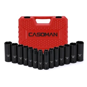 1/2-Inch Drive Deep Impact Socket Set, Metric, Cr-V, 6-Point, 10 mm - 24 mm, ... - Picture 1 of 7