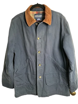 Lands End Mens Jacket Medium Navy Barn Chore Corduroy Collar Flannel Plaid Lined - Image 1 of 4