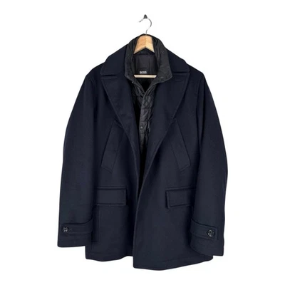 HUGO BOSS Overcoat Puffer Lining Navy Wool Mens Size UK50 - Image 1 of 4