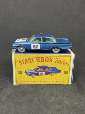 Matchbox Lesney #55 Custom Ford Fairlane Police Car Silver Wheels Nice Repro Box - Image 1 of 4
