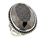 Traveler's Journey Sterling Silver Window Drusy Gray Agate Ring. Size 6