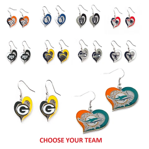 NFL Football Swirl Heart Earrings Pick Your Team Cover