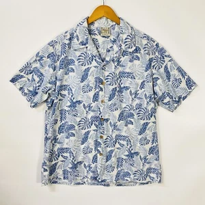 Maui Trading Co Mens Hawaiian Shirt Large White Blue Floral Print Aloha Tropical - Picture 1 of 8
