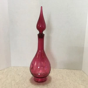 MCM Diana Handcraft Rose Decanter Teardrop Stopper Bubble Pinch Sides 18" Vtg - Picture 1 of 20