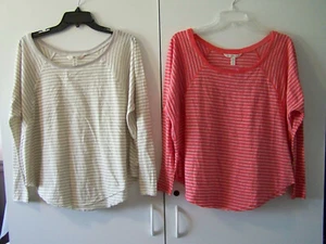 NWT WOMENS BILLABONG PINK CORAL OR BEIGE STRIPED OVERSIZED L/S SHIRT SZ M  - Picture 1 of 5
