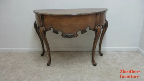 Custom French Country Carved Demilune Old Word Sofa Hall Foyer Table Console Cover