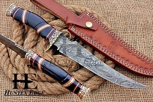 HUNTEX Custom Handmade Damascus Steel 330mm Long BuffaloHorn Hunting Bowie Knife