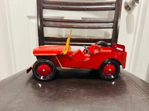 🔥 🤩 Vintage Marx Willy’s Jeep Red Pressed Steel 1950’s 4x4  - Picture 1 of 6