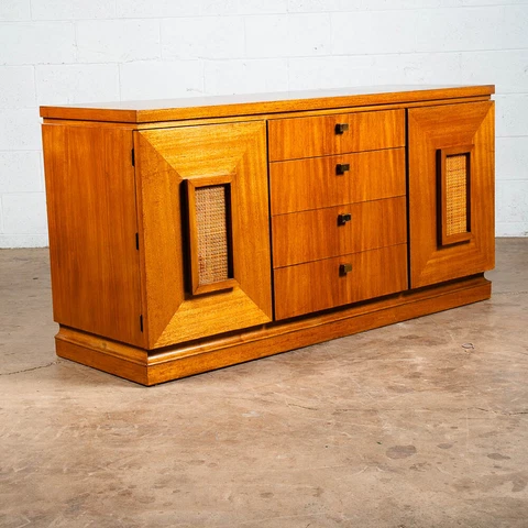 Mid Century Modern Credenza Sideboard American of Martinsville Mahogany Cane Mcm Cover