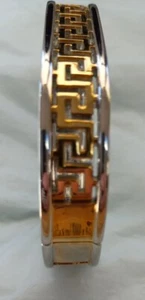 GREEK KEY HINGED BRACELET GOLD TONE & SILVER TONE - Picture 1 of 8