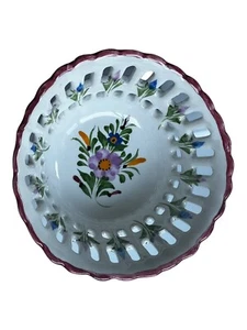 Ceramic Basket Portugal Hand Painted Floral RCCL 6-1/4”x2-3/4” Excel. Used Cond. - Picture 1 of 7