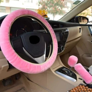 Car Steering Wheel Cover Plush Winter Hand Brake Gear Three-piece Fur Cover - Bild 1 von 21
