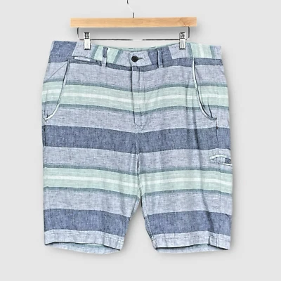 Pantalones Cortos Carbon2Cobalt Para Hombres Mezcla de Lino Preppy Rayas Talla 36 Costero Transpirable Foto 1 de 4
