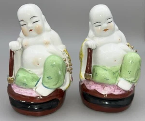 Vintage Chinese Sleeping Buddha Figurine Pair Set Porcelain Figure 14cm tall - Picture 1 of 8