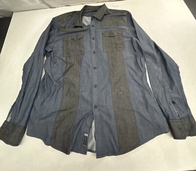 Sean John 男式衬衫 2XL 码蓝色/黑色纽扣长袖 — 第 1/4 张图片