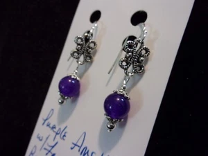 925 Gorgeous Natural Purple Amethyst w/ Ball Hook Chandelier Earrings - Picture 1 of 4