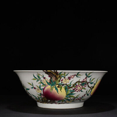 16.9  Antique Porcelain Qing Dynasty Qianlong Mark Famille Rose Peach Bat Bowl • 1,904.43$