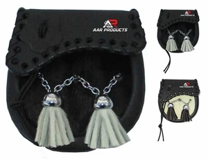 AAR BABY schottisches Rindslederfell Sporran mit Quasten Klappe keltisches Design - Bild 1 von 5