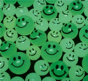 24 GLOW IN THE DARK SMILEY BOUNCY SUPER BALLS, HIGH BOUNCE, SMILE, QUICK SHIP - Picture 1 of 1