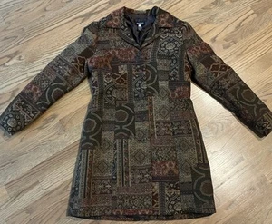 Multiples Women's Vintage Brown Tapestry Long Trench Coat SZ Sm Jacket - Picture 1 of 5