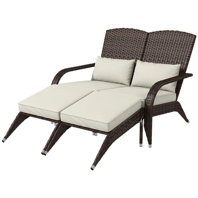 Double Lounge Chair with Pillows 45.25"Wx35.5"H Handwoven PE Rattan Cream - Image 1 of 4