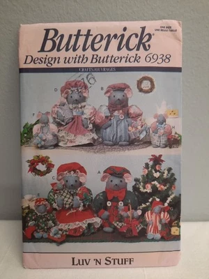 VTG 1993 Butterick 6938 ~ Luv 'N Stuff ~ Mouse Family ~ 10" & 5 1/2" ~ UC FF - Image 1 of 4