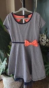 Pink & Violet Size 6 Girls Dress, Navy Blue & White Mesh Polka Dot W/Bows& Tulle - Picture 1 of 3