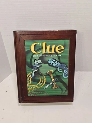 Clue Vintage Game Collection MB Hasbro Wooden Bookshelf Box Complete See Photos - Image 1 of 4